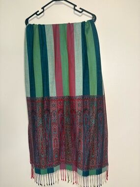 Vintage Reversible Striped XL Pashmina Scarf - Multi